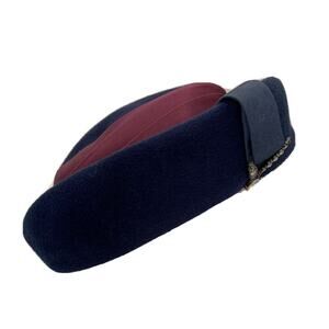 Size 6.5 Vintage Deluxe Velour Hat Union Label Embellished Blue with Fusch